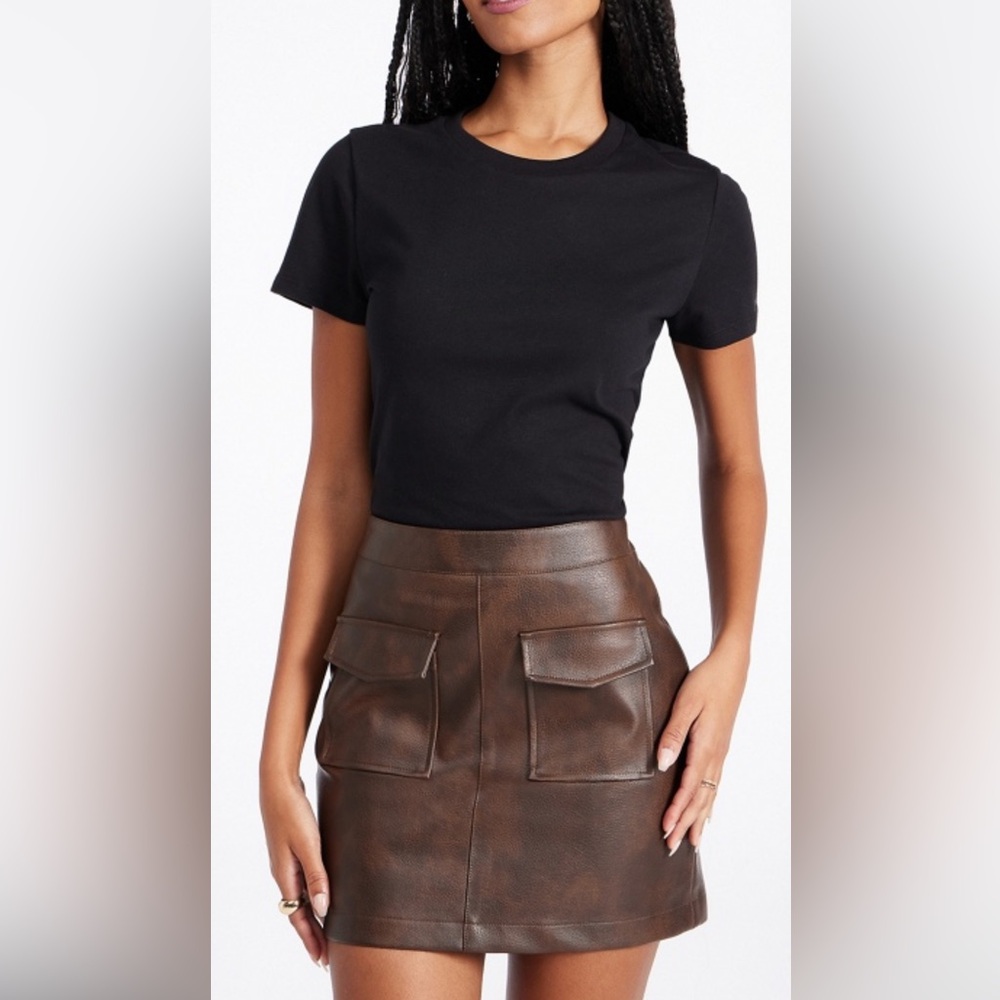 Brown Faux Leather Mini Skirt